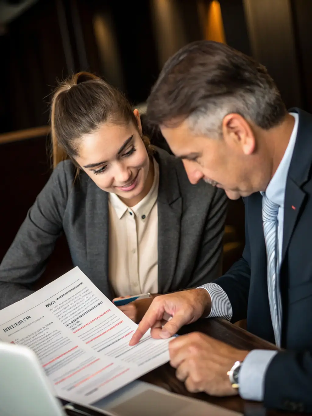 A mentor guiding a young adult through a mock interview, providing constructive feedback and encouragement in a professional office environment.