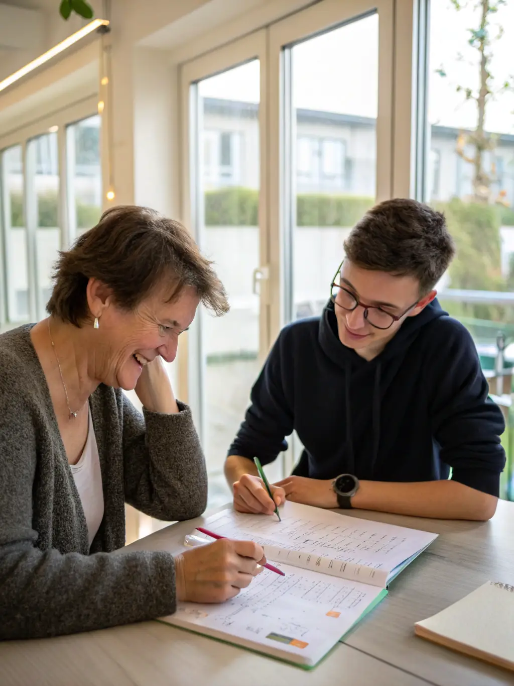 A mentor guiding a young adult, offering advice and support, in a comfortable and encouraging environment, symbolizing the Mentorship Program.